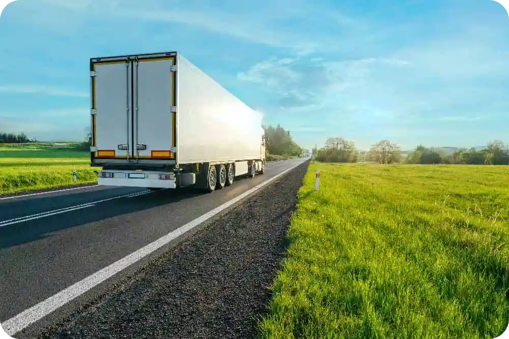 A semi truck on the highway.