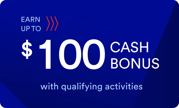 illustration of credit card with text earn up to $100 cash bonus with qualifying activities